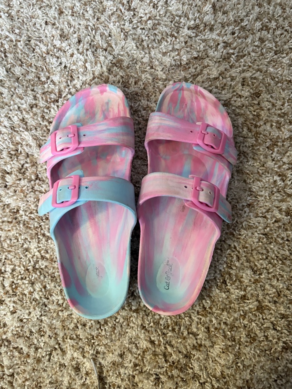 Cat & Jack Girls Tie-Dye Double Buckle Slide Sandals - Pink & Blue